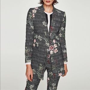 Zara Plaid Floral Embroidered Frock Coat